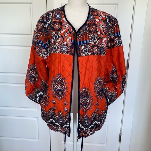 Ruby Rd Orange Lightly Quilted Jacket with Geometric Pattern - Picture 11 of 12